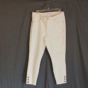 LOFT Cream Ankle Jeans with Button Accents